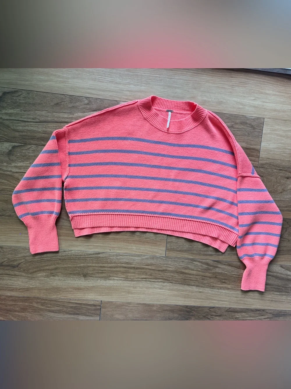 Free People Easy Street Striped Cropped Sweater Coral size Medium